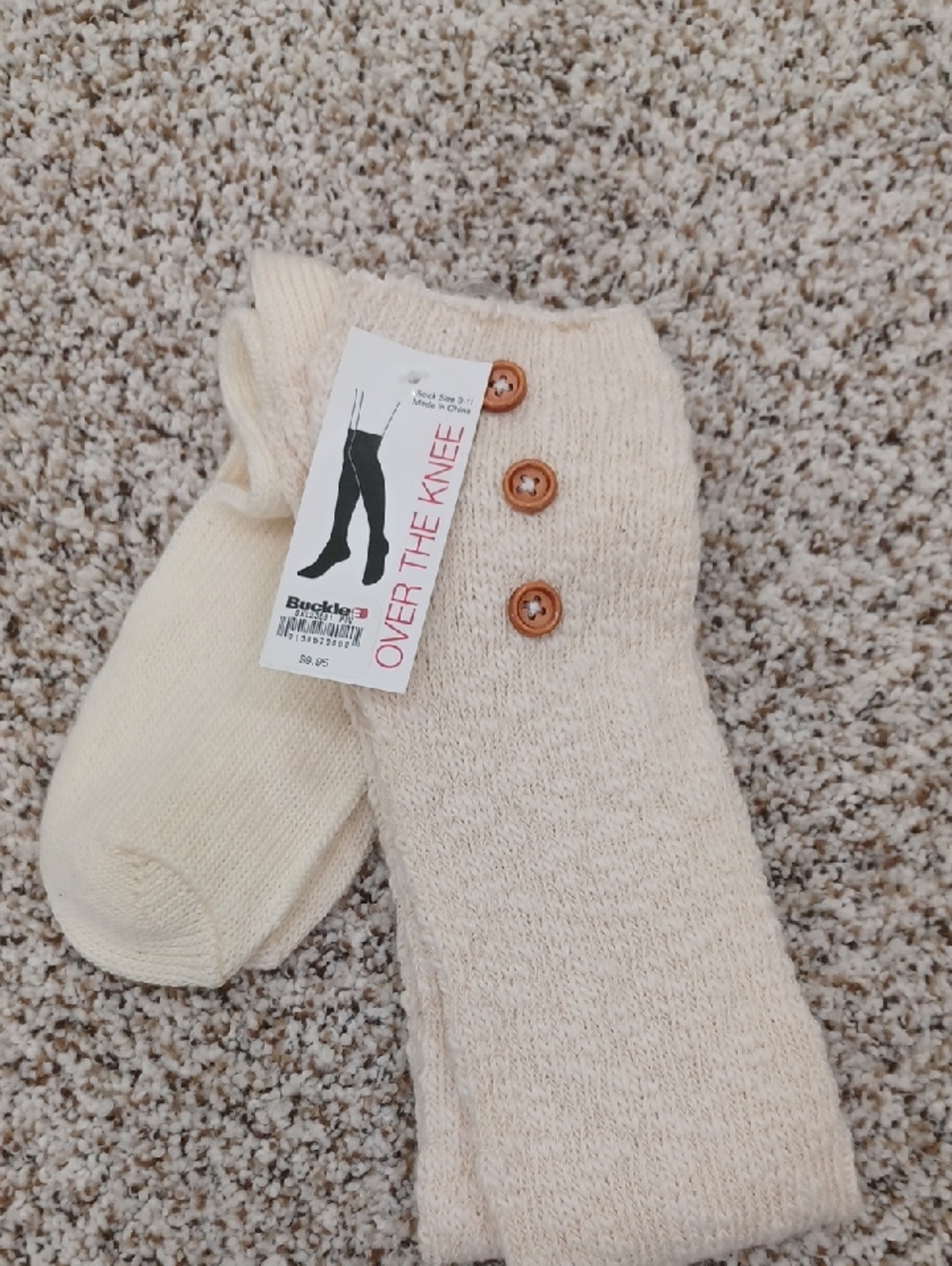 Women's Over the Knee Cream Knit Socks with Button Detail
